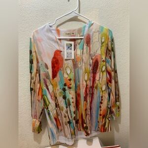 New Atelier 5 Sylvaine Jourde 93% silk Art to Wear Pink Blue  Top M